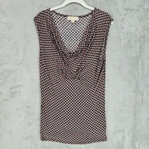 Michael Kors Top Womens M Black Red Polka Dot Cowl Neck Cap Sleeve Rayon Stretch